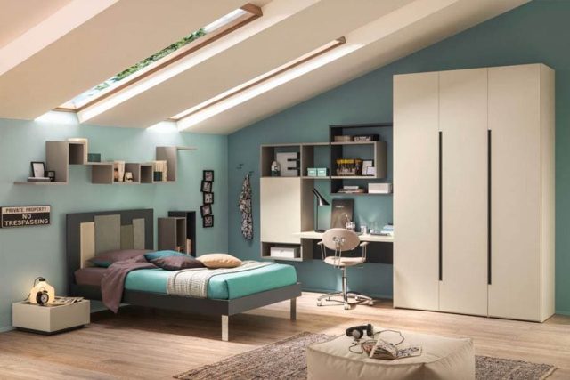 cameretta moretti a mansarda anta quarzo letto bend